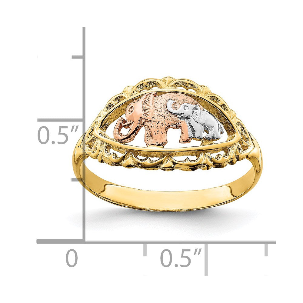 14k Two-tone w/White Rhodium Two Elephants Ring