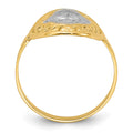 14k w/Rhodium Oval Shield and Hearts Ring