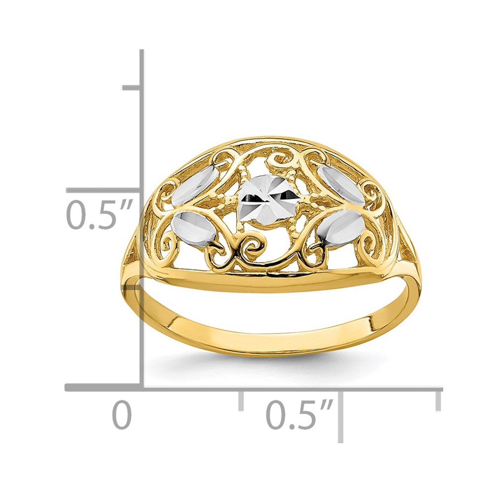14K w/Rhodium D/C Oval Filigree Ring