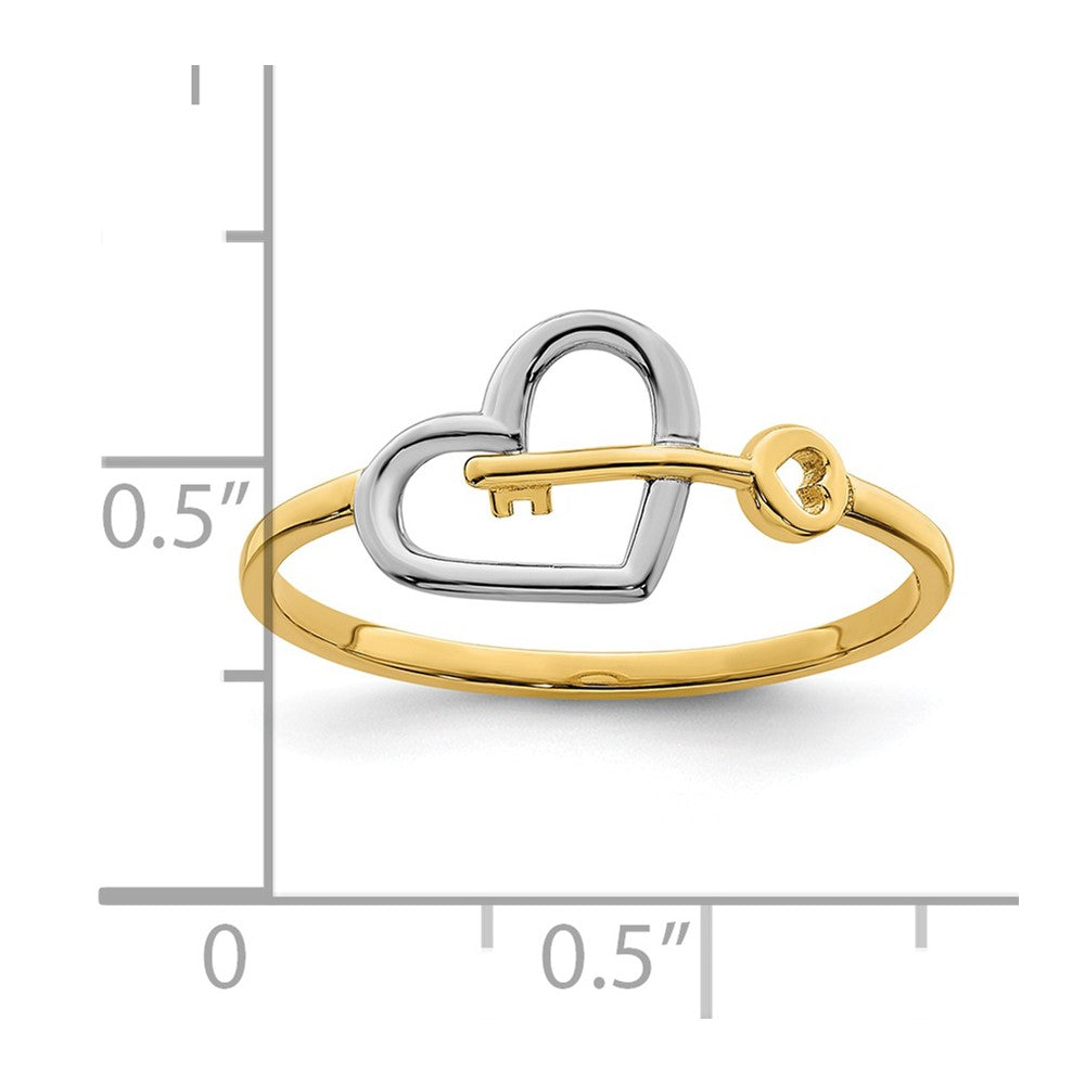 14k w/Rhodium Heart and Key Ring