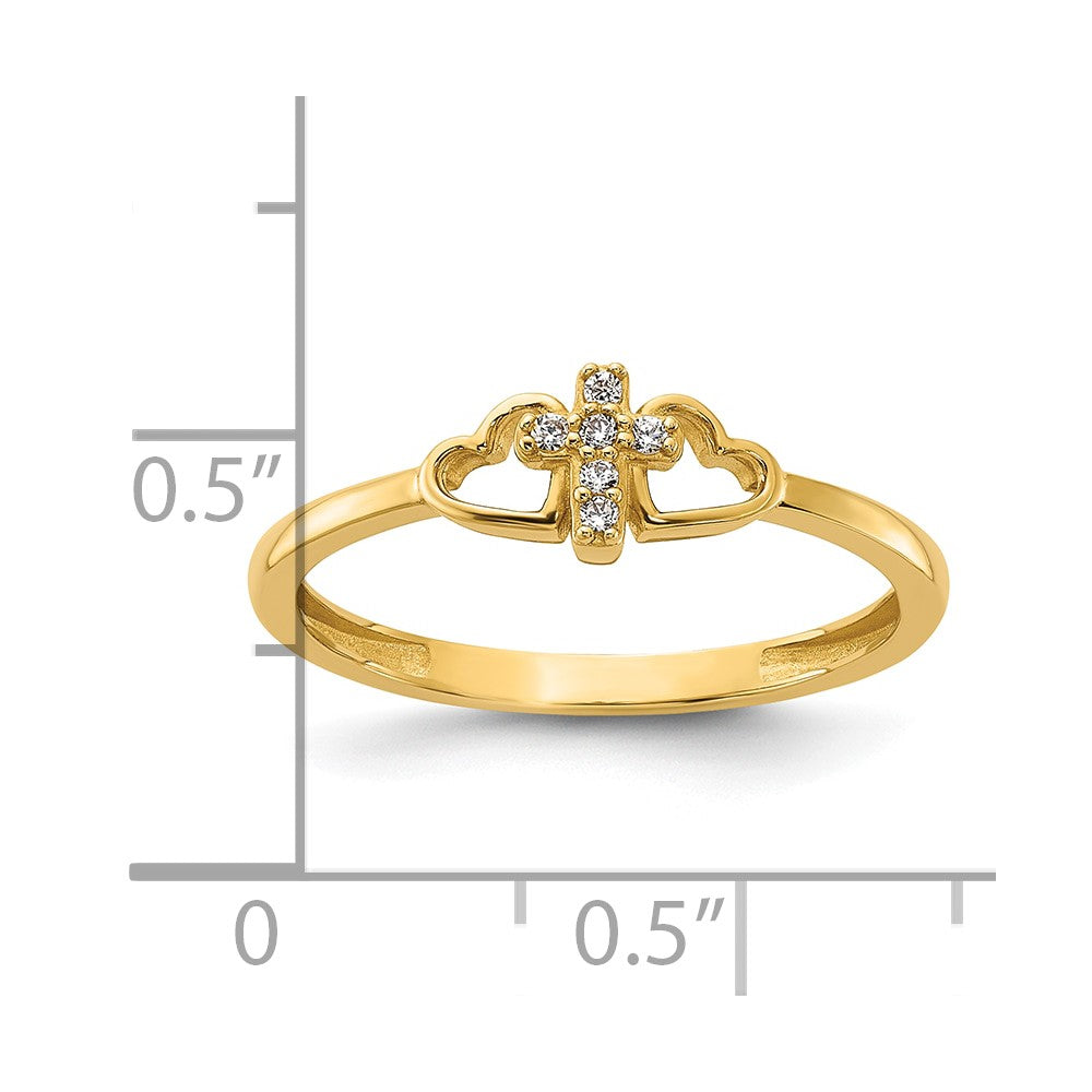 14K Polished CZ Cross and Hearts Ring
