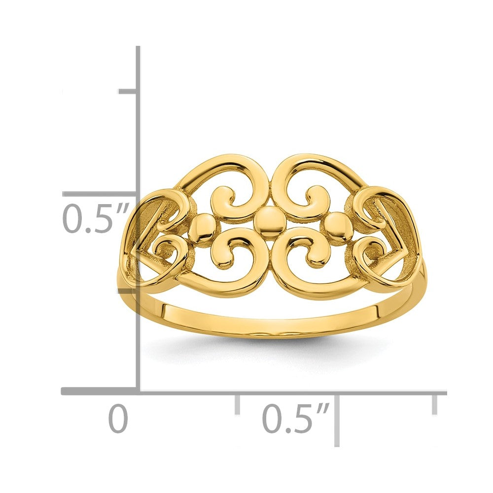 14k Polished Cut Out Fancy Hearts Design Ring