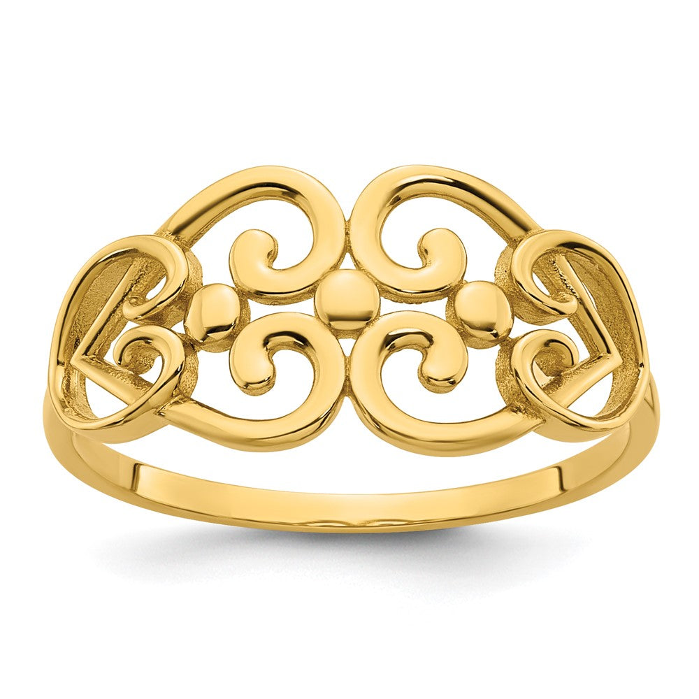 14k Polished Cut Out Fancy Hearts Design Ring
