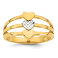 14k w/White Rhodium Polished & D/C Three Hearts Ring