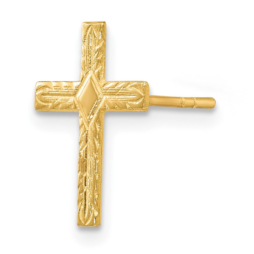 Single 14k Polished & Textured Cross Earring