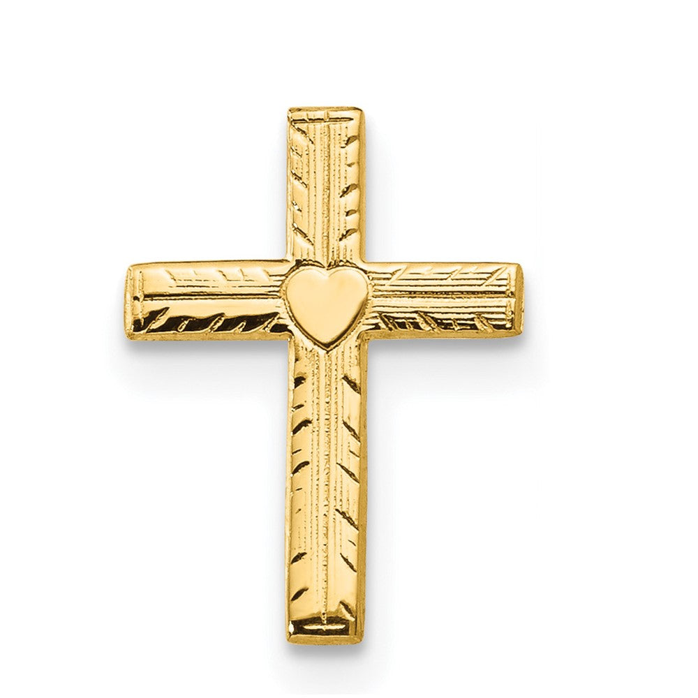 Single 14k Polished & Satin Heart Cross Earring
