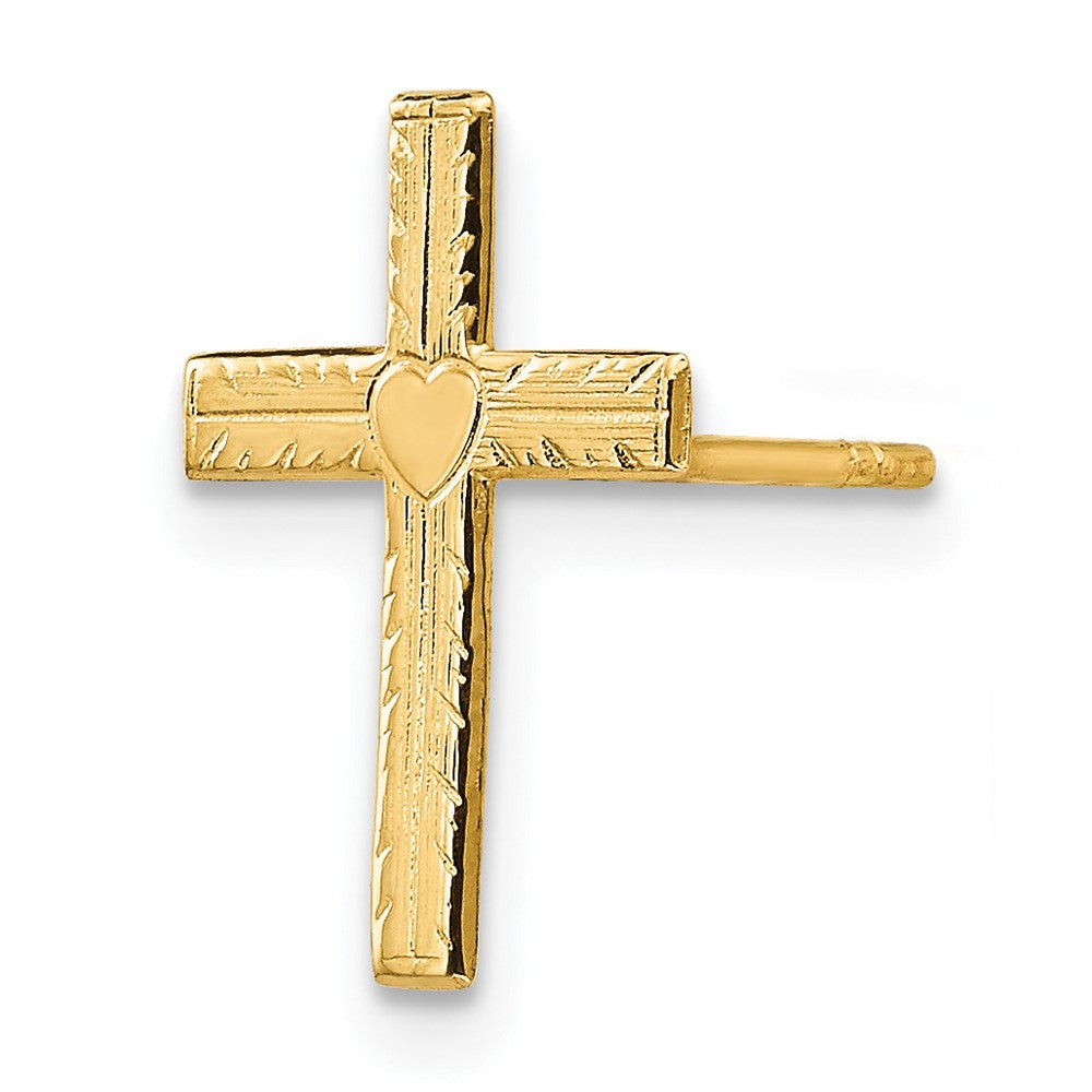 Single 14k Polished & Satin Heart Cross Earring