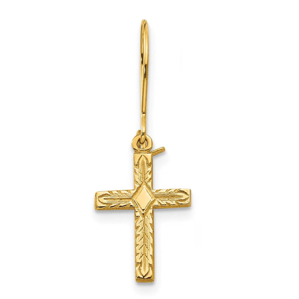 Single 14k Polished & Satin Cross Earring