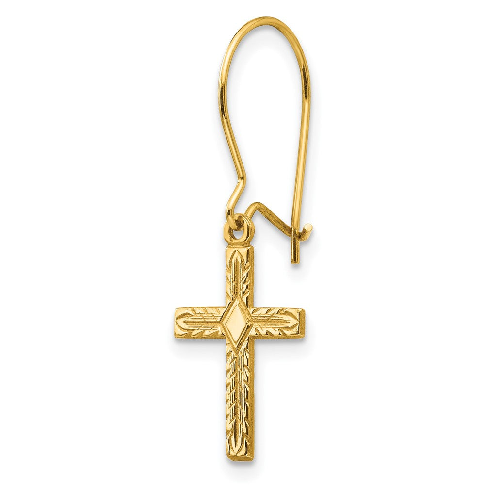 Single 14k Polished & Satin Cross Earring
