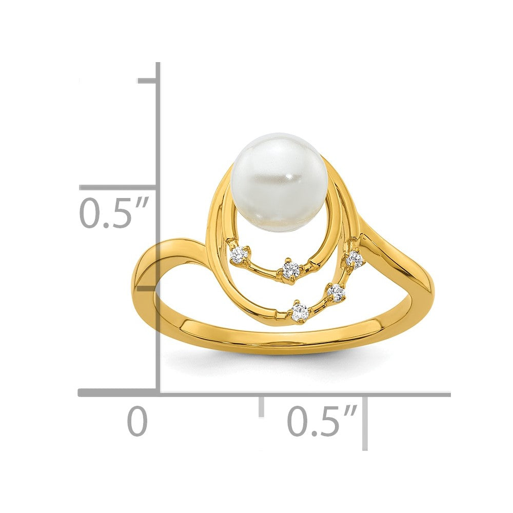 14K Polished Diamond and Pearl Ovals Fashion Ring