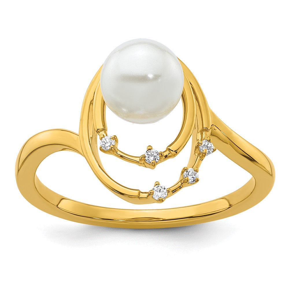 14K Polished Diamond and Pearl Ovals Fashion Ring