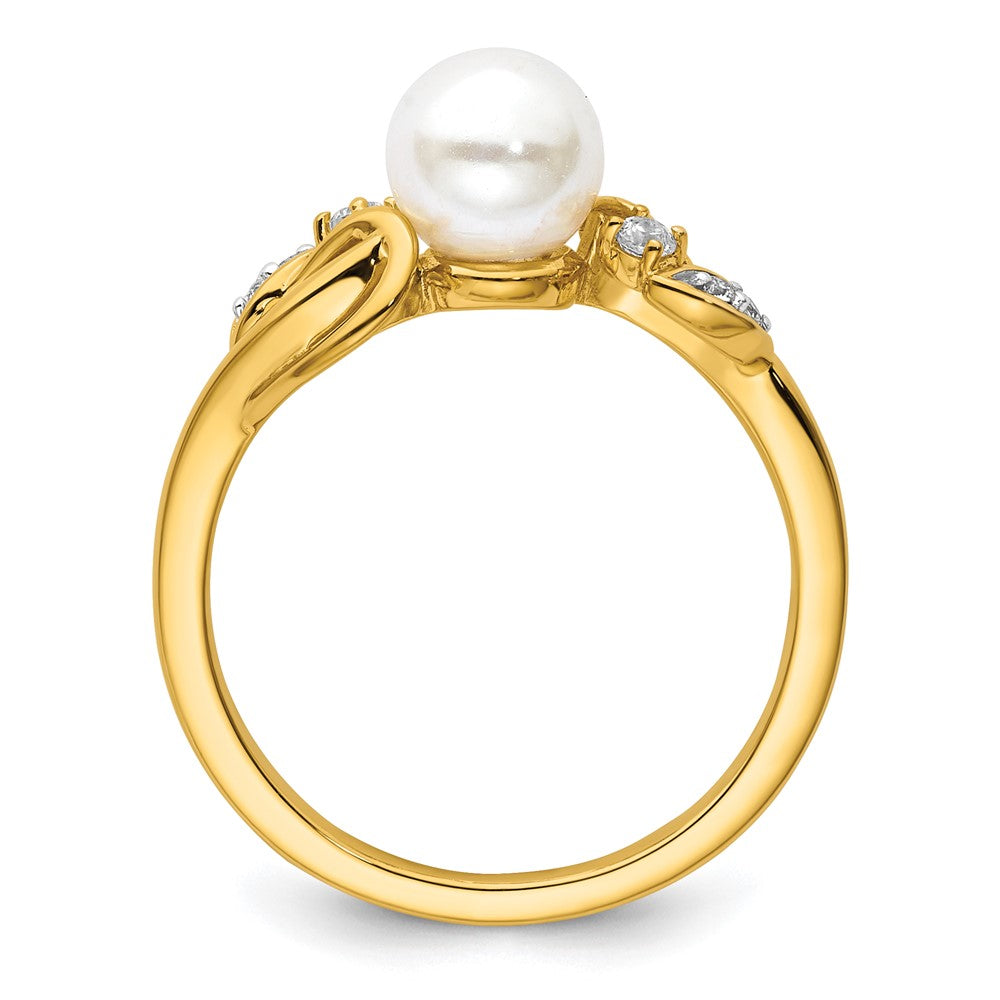 14K Polished Diamond and Pearl Fashion Ring