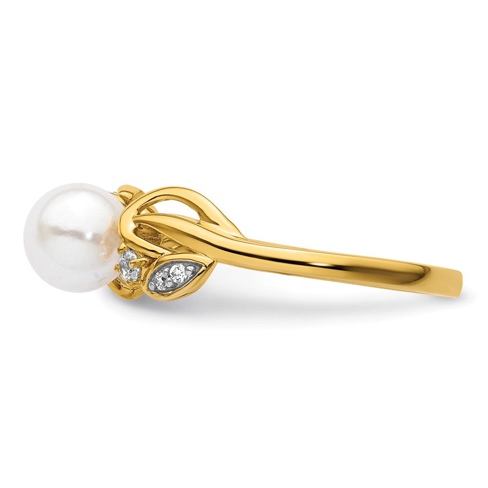14K Polished Diamond and Pearl Fashion Ring