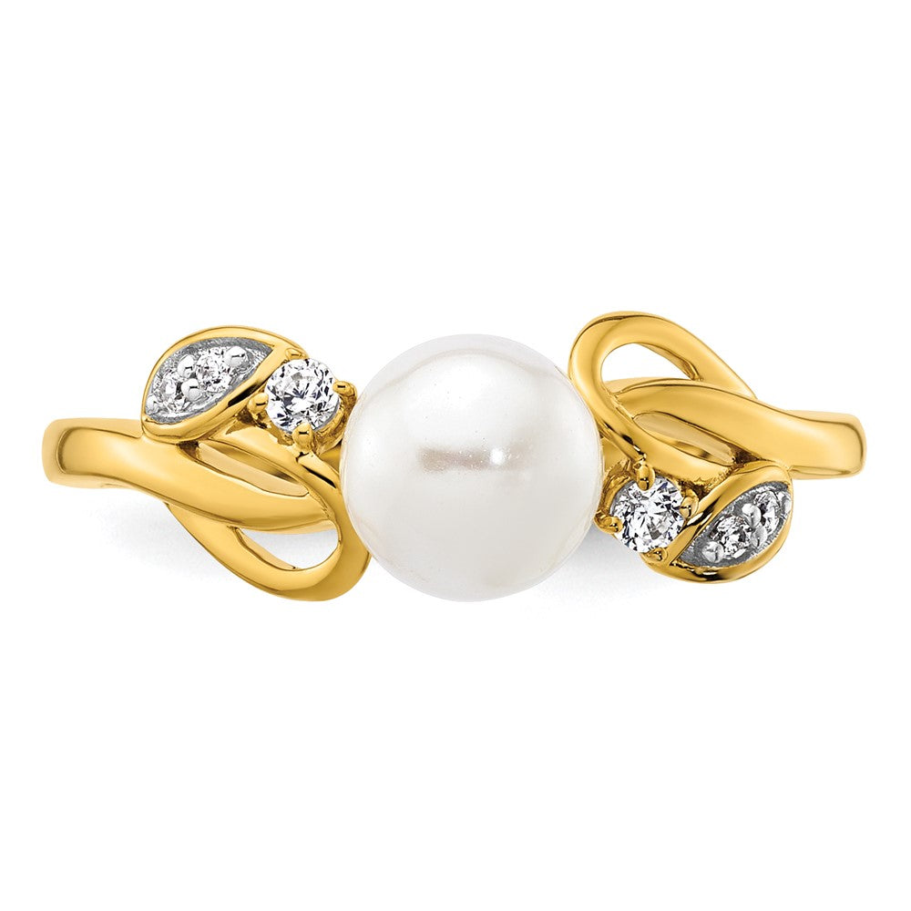 14K Polished Diamond and Pearl Fashion Ring