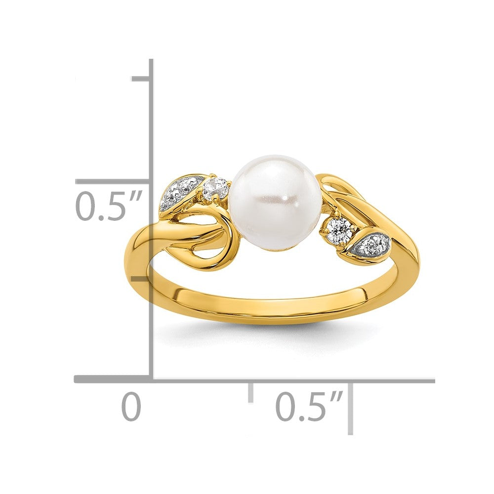 14K Polished Diamond and Pearl Fashion Ring