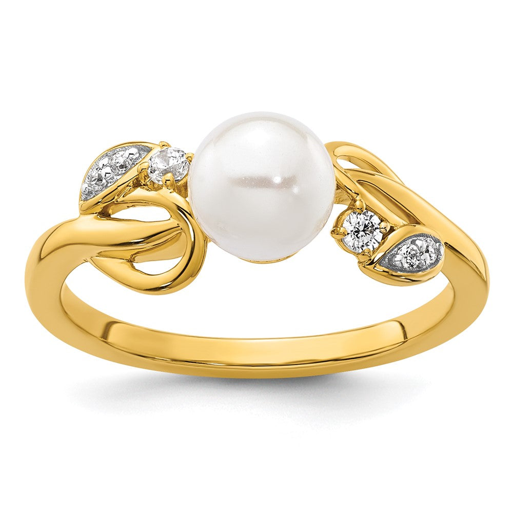 14K Polished Diamond and Pearl Fashion Ring