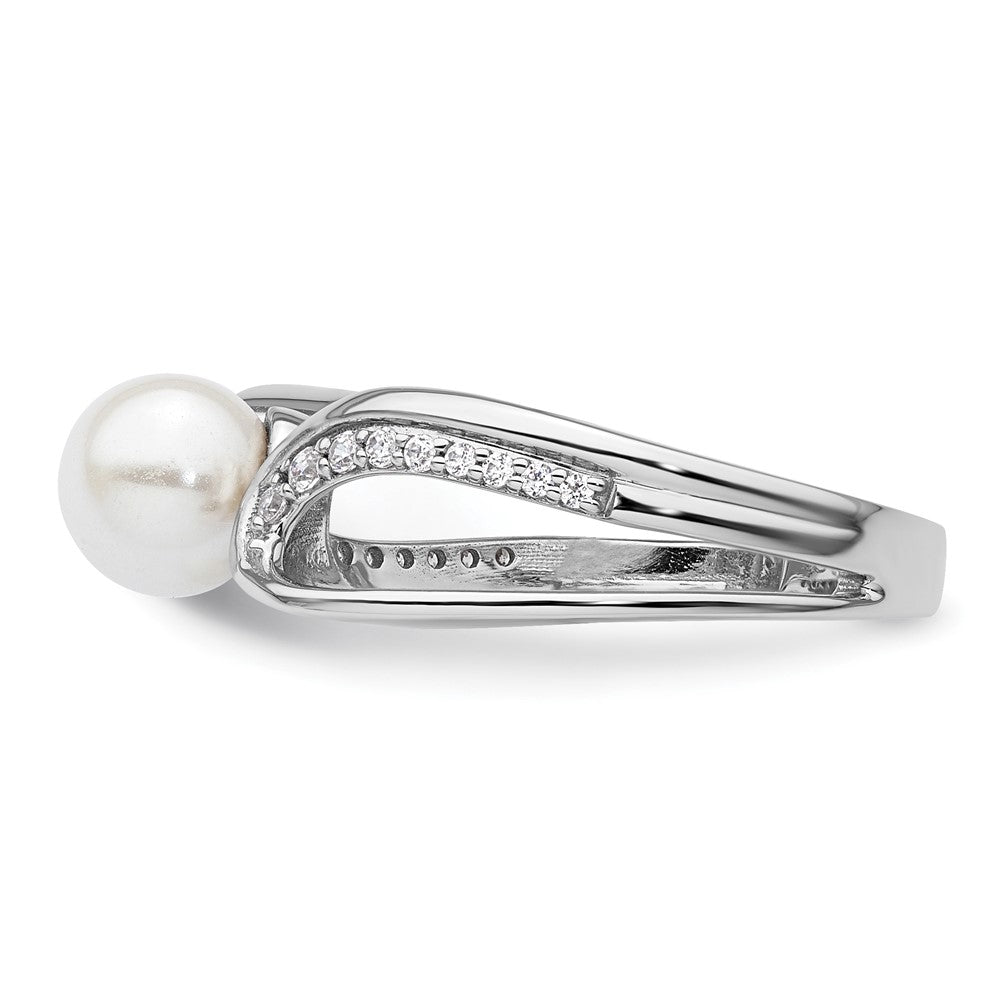 14K White Gold Polished Diamond and Pearl Fashion Ring