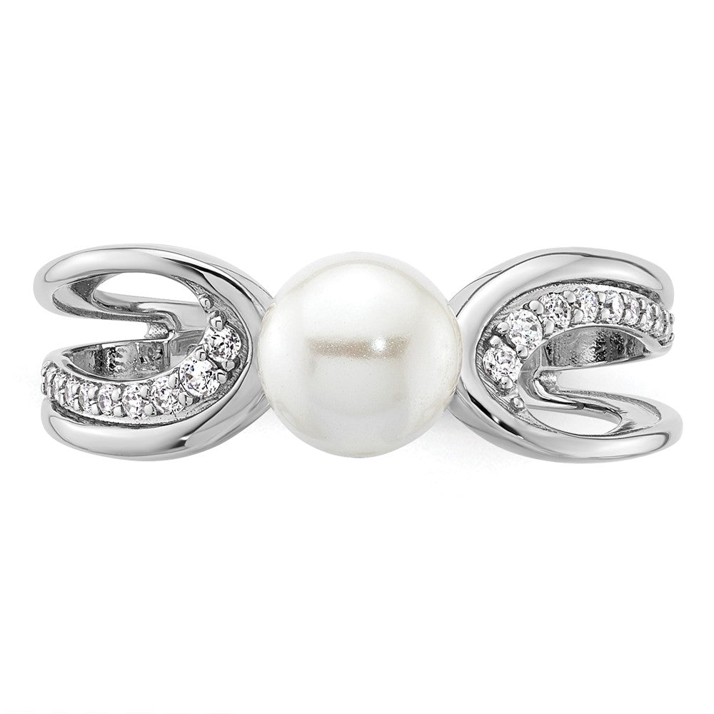 14K White Gold Polished Diamond and Pearl Fashion Ring