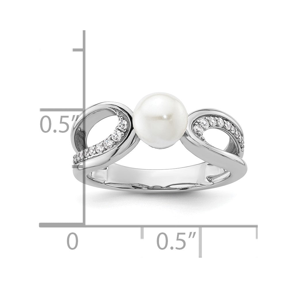 14K White Gold Polished Diamond and Pearl Fashion Ring