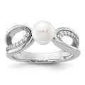 14K White Gold Polished Diamond and Pearl Fashion Ring
