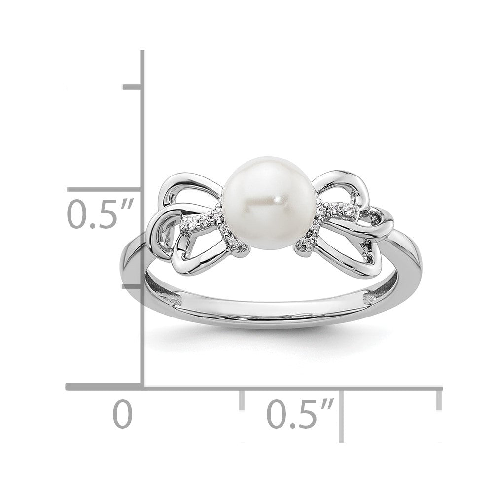 14K White Gold Polished Diamond and Pearl Fashion Ring