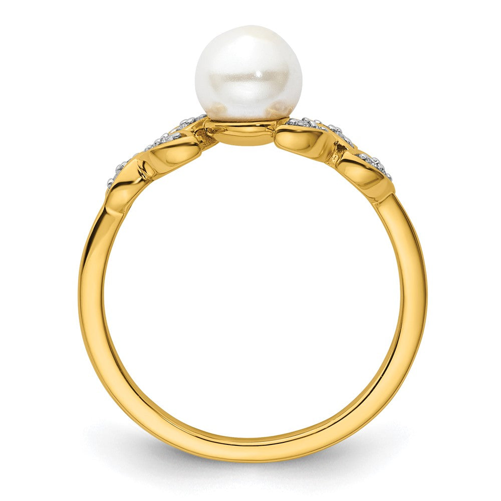 14K Polished Diamond and Pearl Leaf Fashion Ring