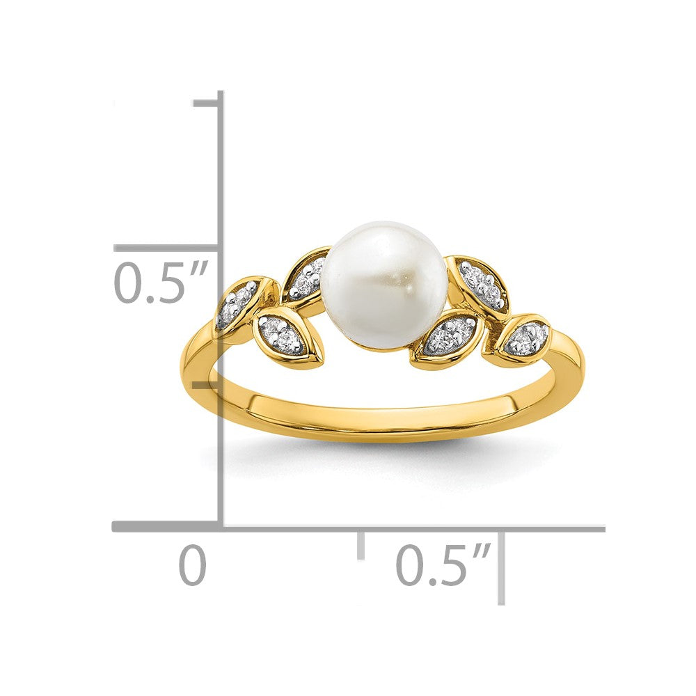 14K Polished Diamond and Pearl Leaf Fashion Ring