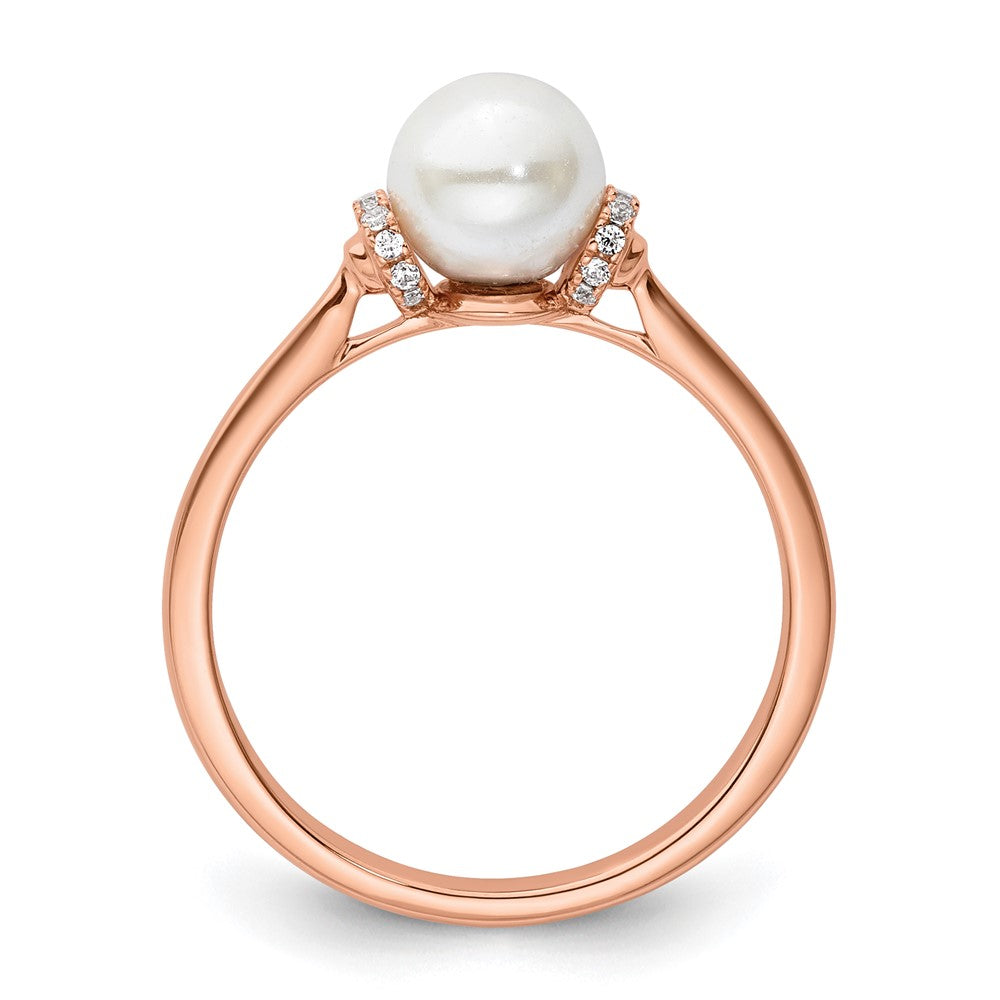 14K Rose Gold Polished Diamond and Pearl Fashion Ring