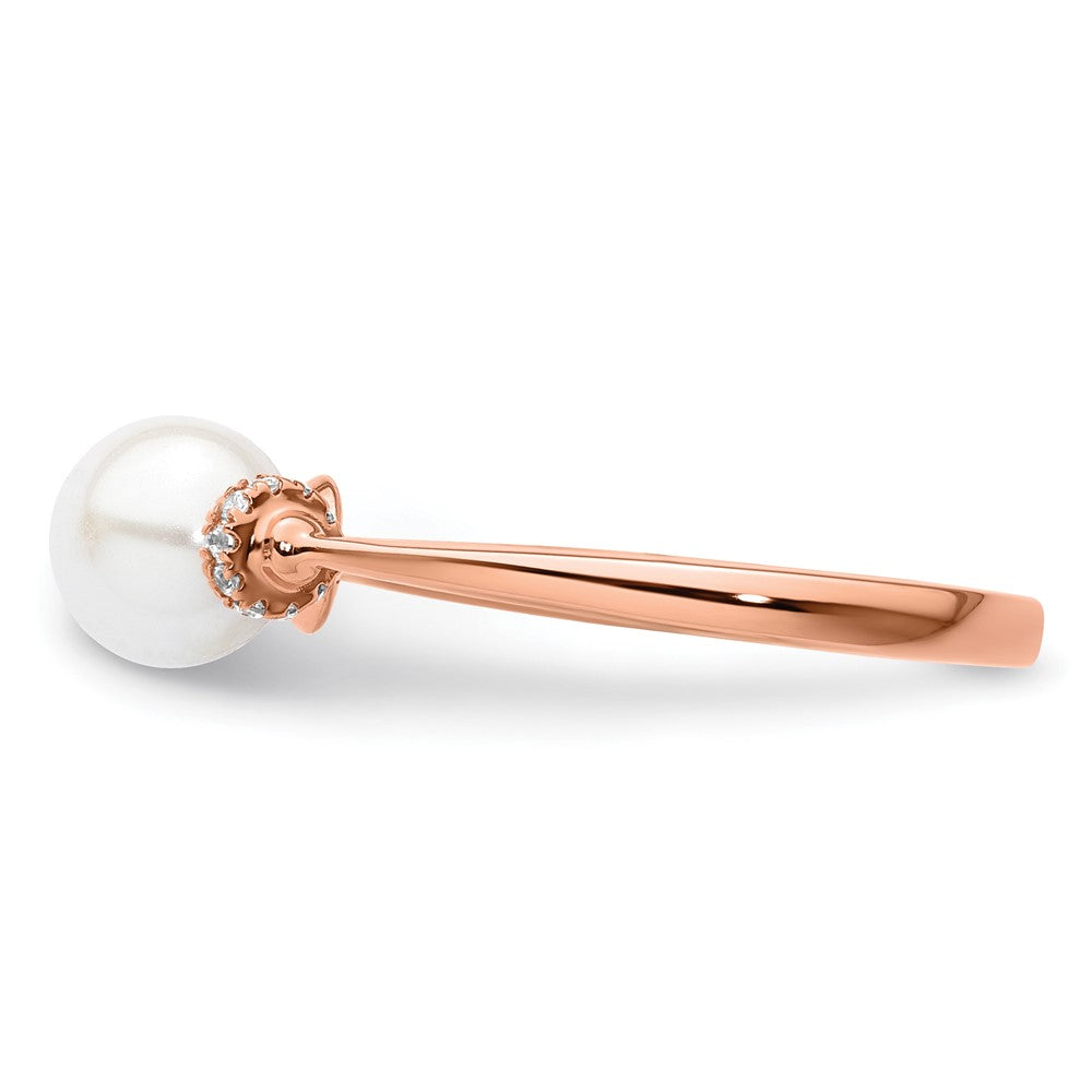 14K Rose Gold Polished Diamond and Pearl Fashion Ring