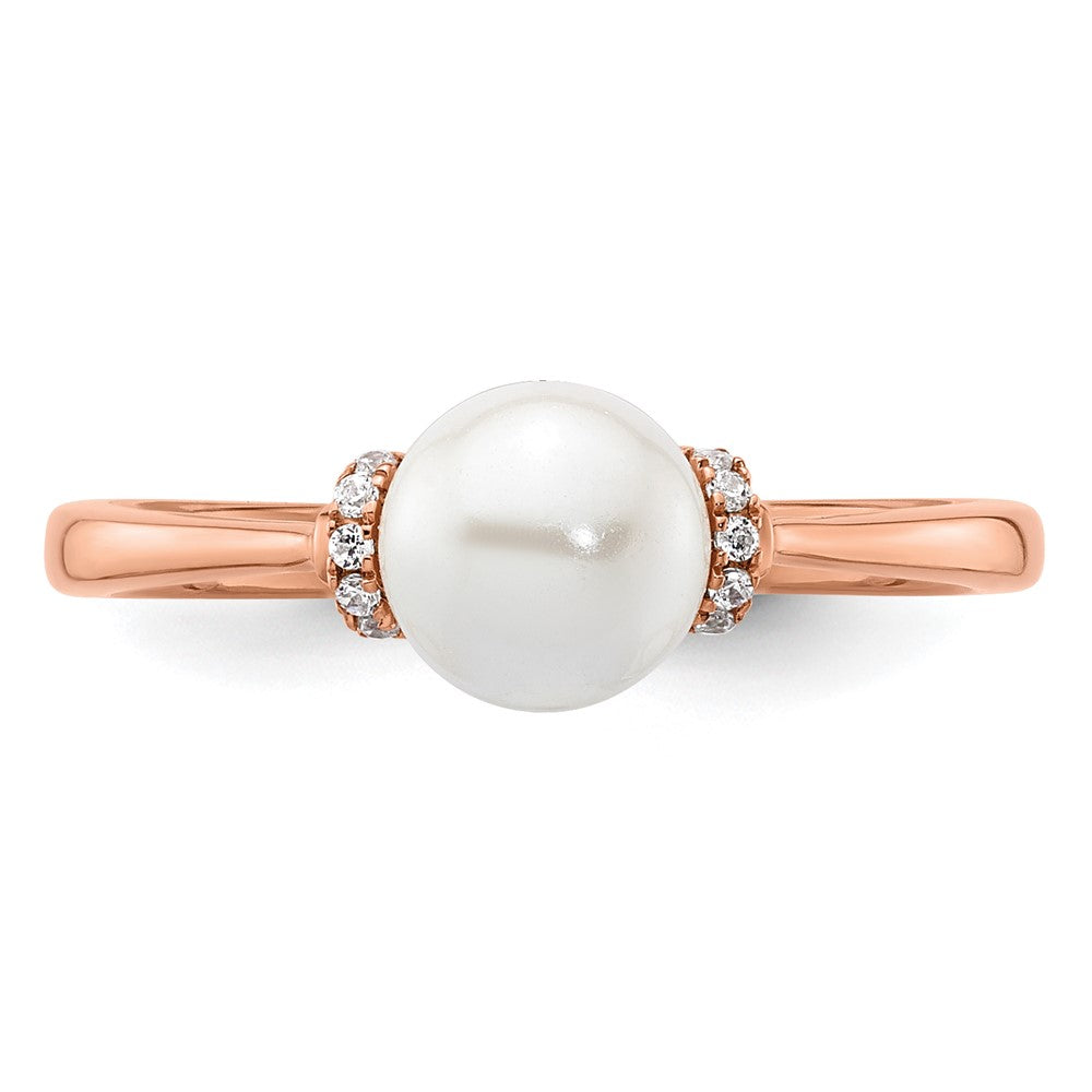 14K Rose Gold Polished Diamond and Pearl Fashion Ring