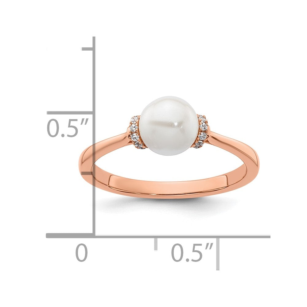 14K Rose Gold Polished Diamond and Pearl Fashion Ring