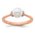 14K Rose Gold Polished Diamond and Pearl Fashion Ring