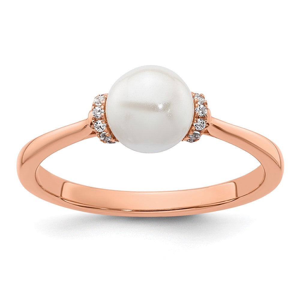 14K Rose Gold Polished Diamond and Pearl Fashion Ring
