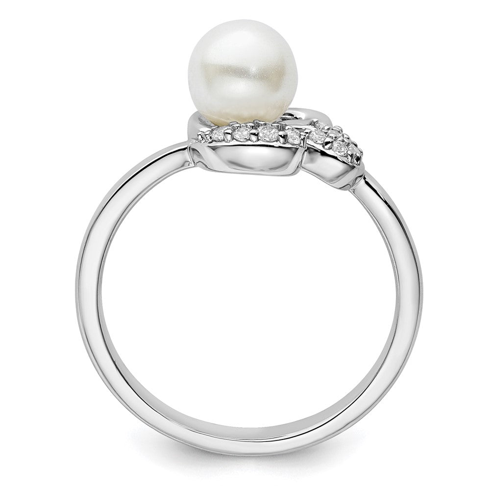 14K White Gold Polished Diamond and Pearl Fashion Ring