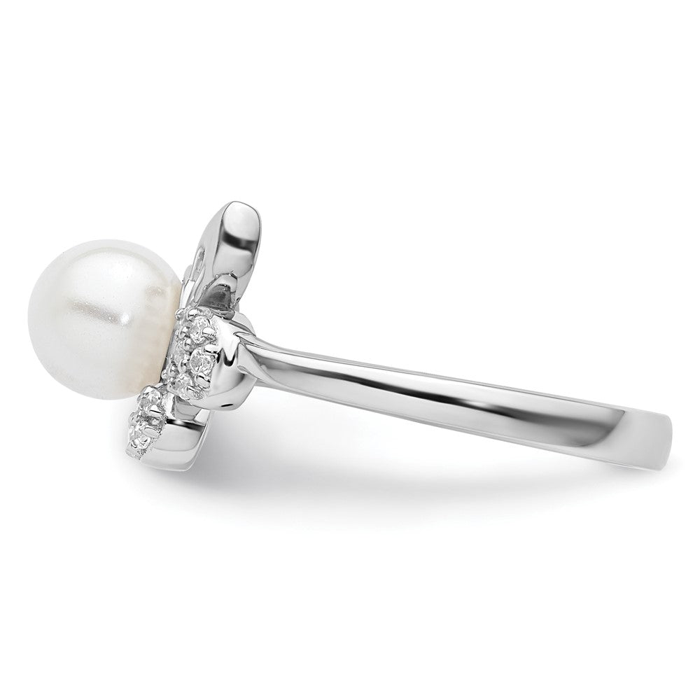 14K White Gold Polished Diamond and Pearl Fashion Ring
