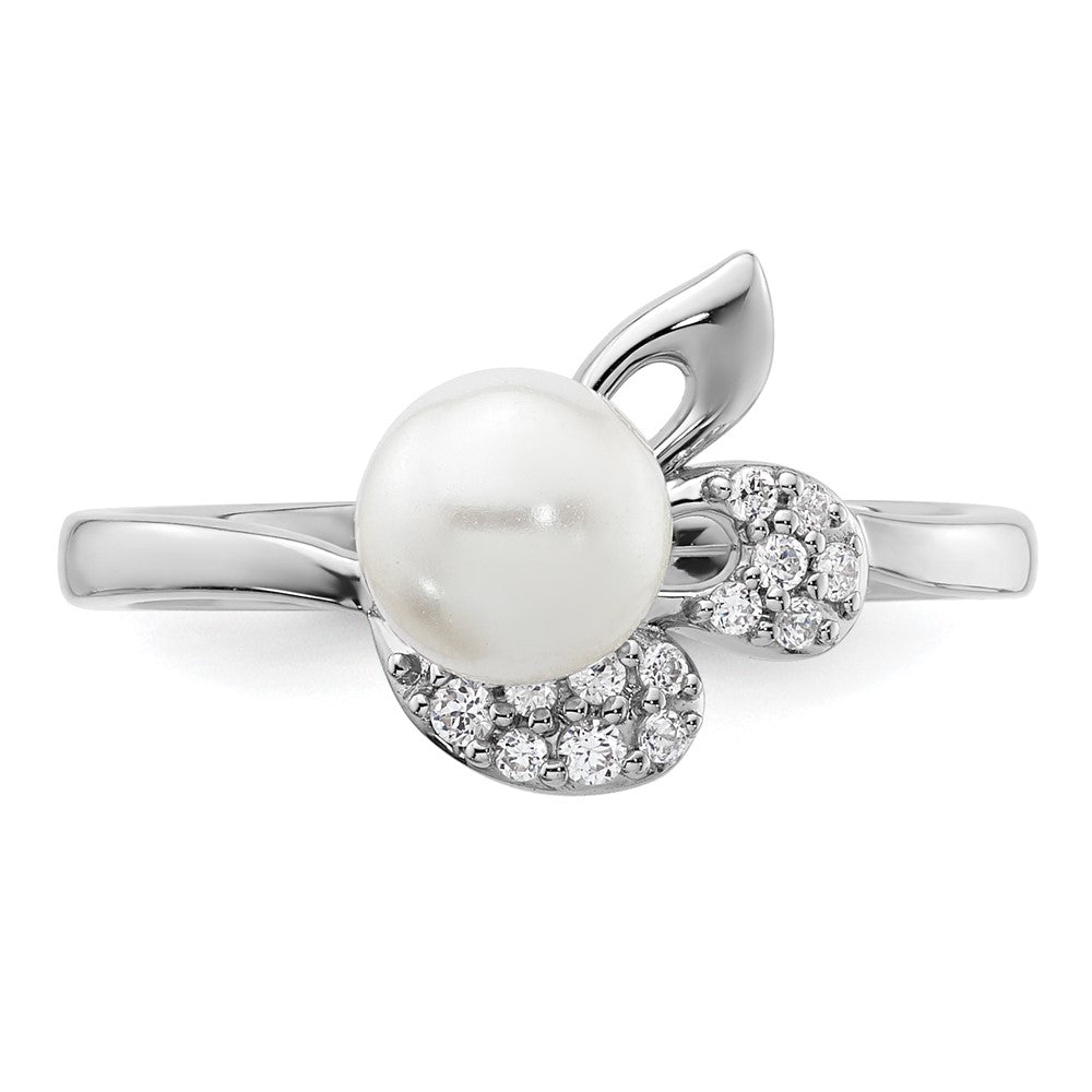 14K White Gold Polished Diamond and Pearl Fashion Ring