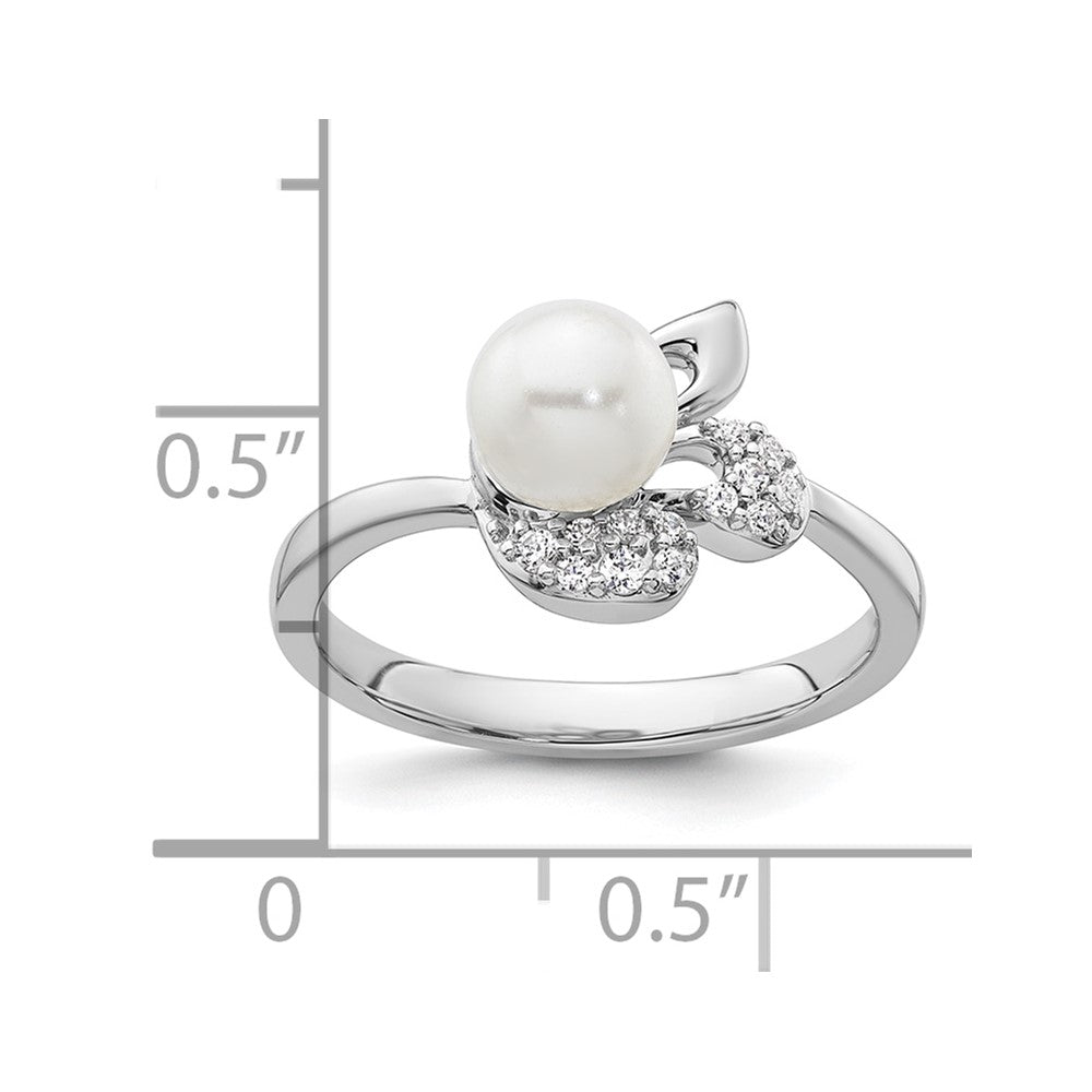 14K White Gold Polished Diamond and Pearl Fashion Ring