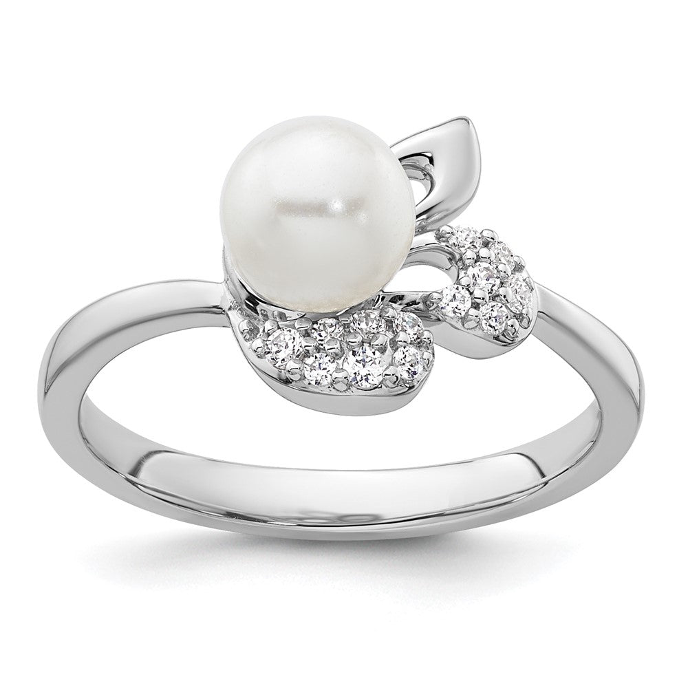 14K White Gold Polished Diamond and Pearl Fashion Ring