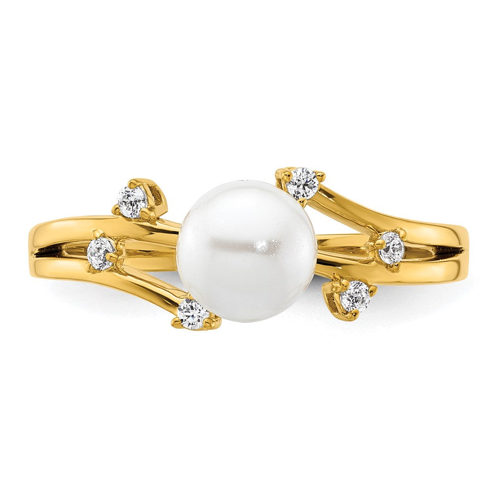 14K Polished Diamond and Pearl Fashion Ring