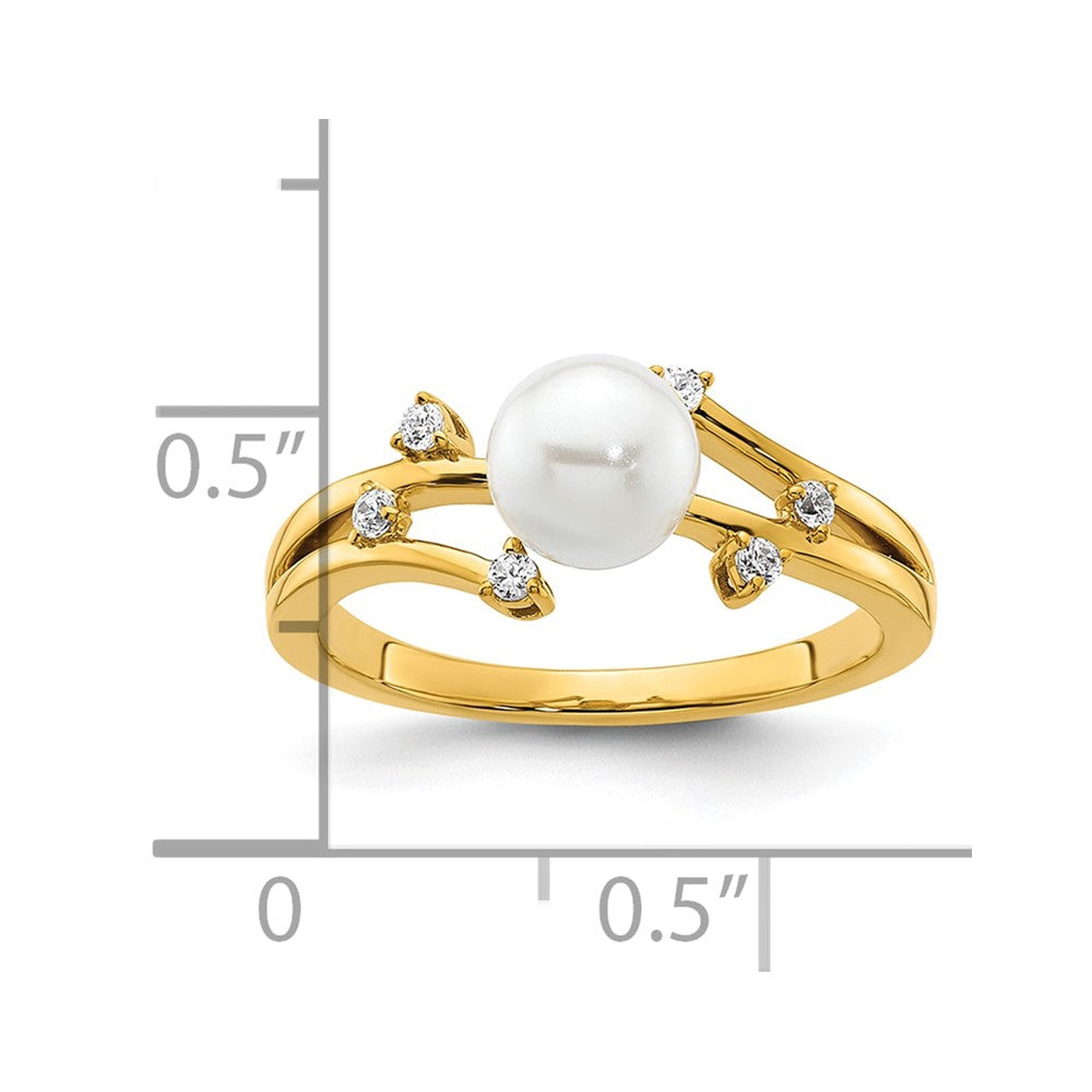 14K Polished Diamond and Pearl Fashion Ring