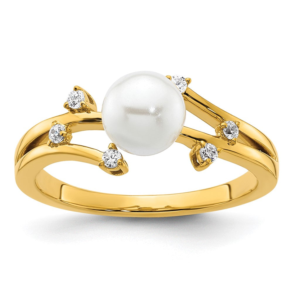 14K Polished Diamond and Pearl Fashion Ring