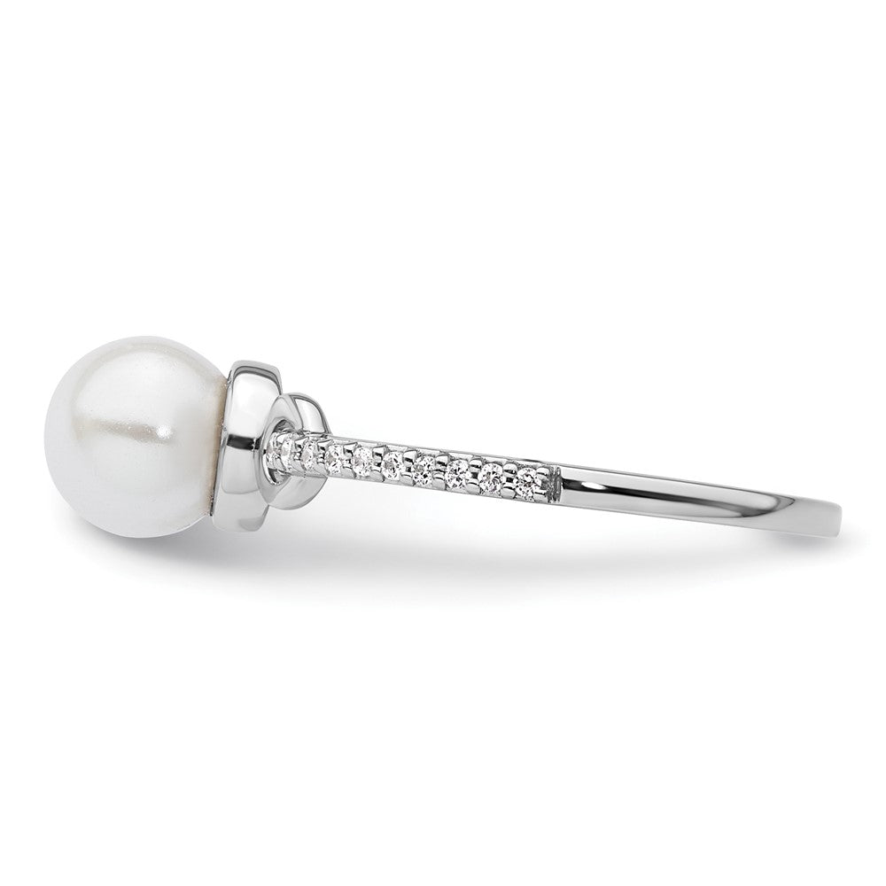 14K White Gold Polished Diamond and Pearl Fashion Ring