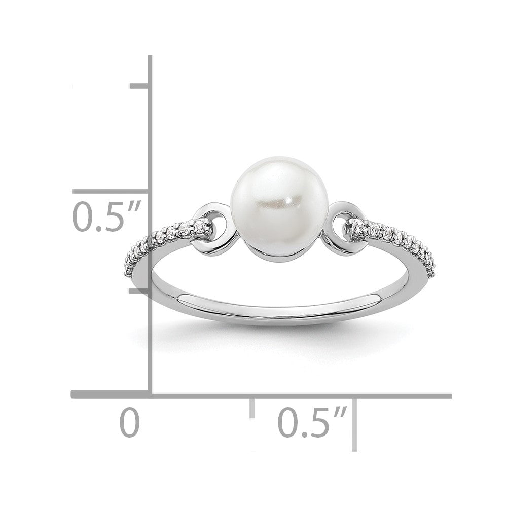 14K White Gold Polished Diamond and Pearl Fashion Ring