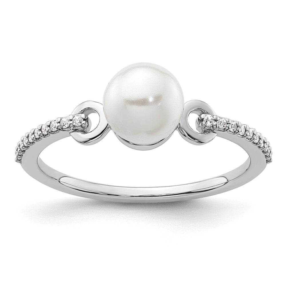 14K White Gold Polished Diamond and Pearl Fashion Ring