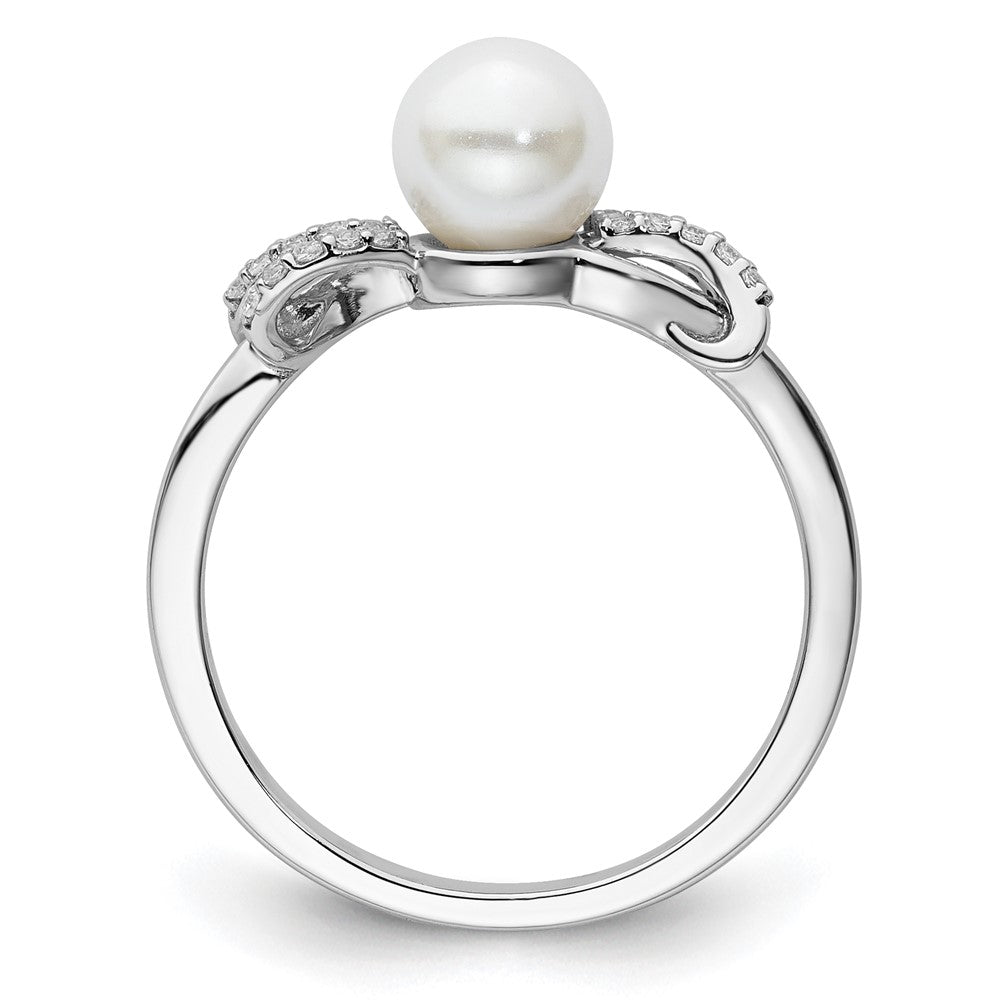 14K White Gold Polished Diamond and Pearl Fashion Ring