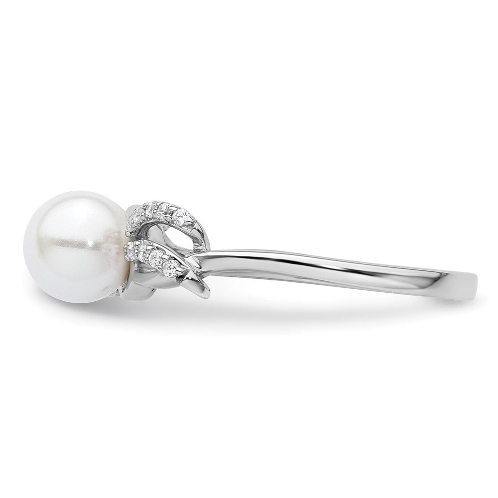 14K White Gold Polished Diamond and Pearl Fashion Ring