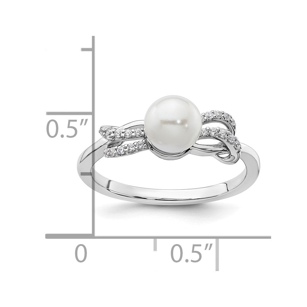 14K White Gold Polished Diamond and Pearl Fashion Ring