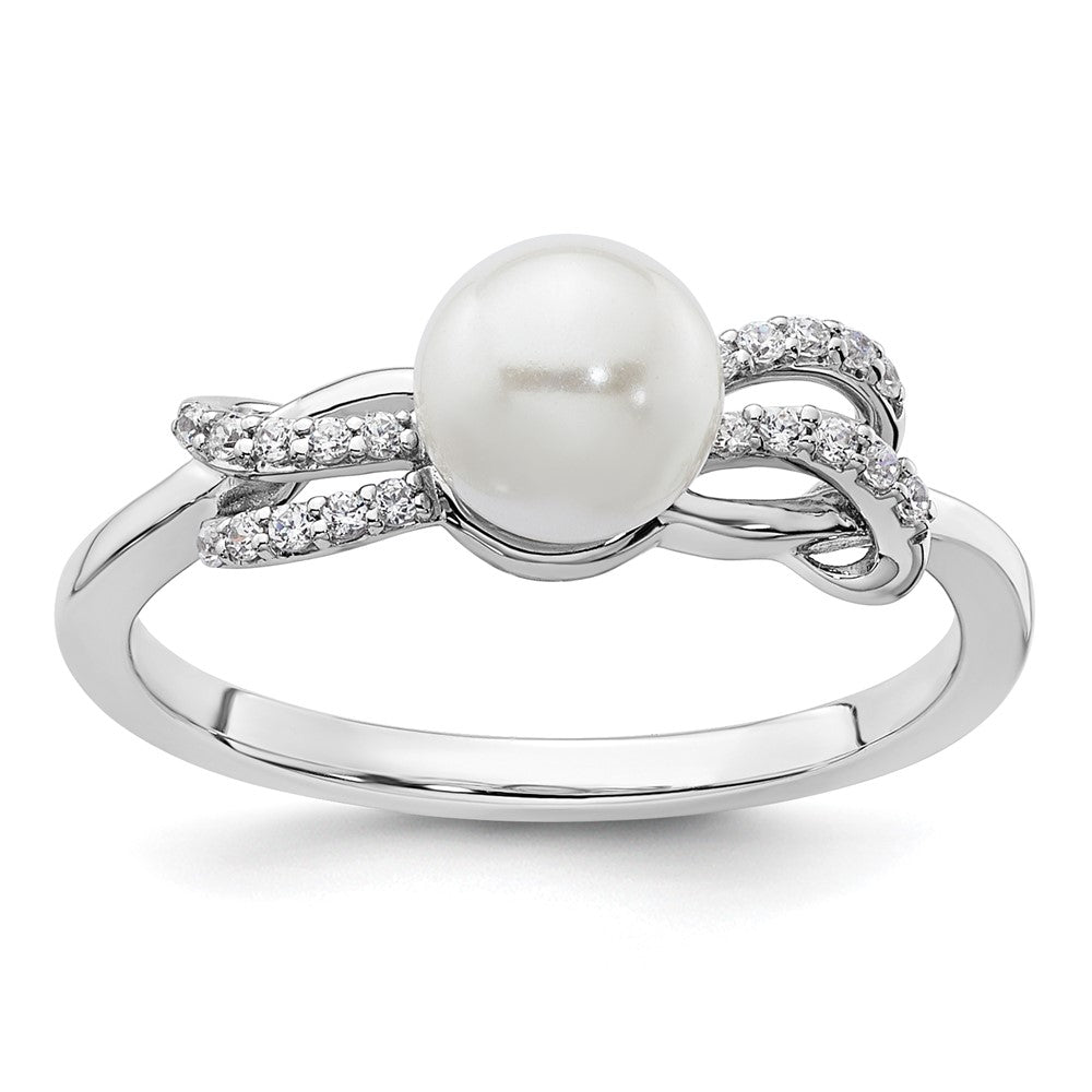 14K White Gold Polished Diamond and Pearl Fashion Ring