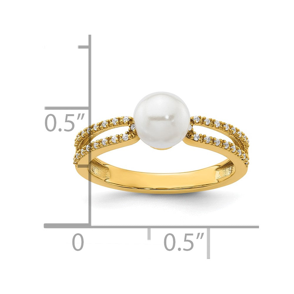 14K Polished Diamond and Pearl Fashion Ring