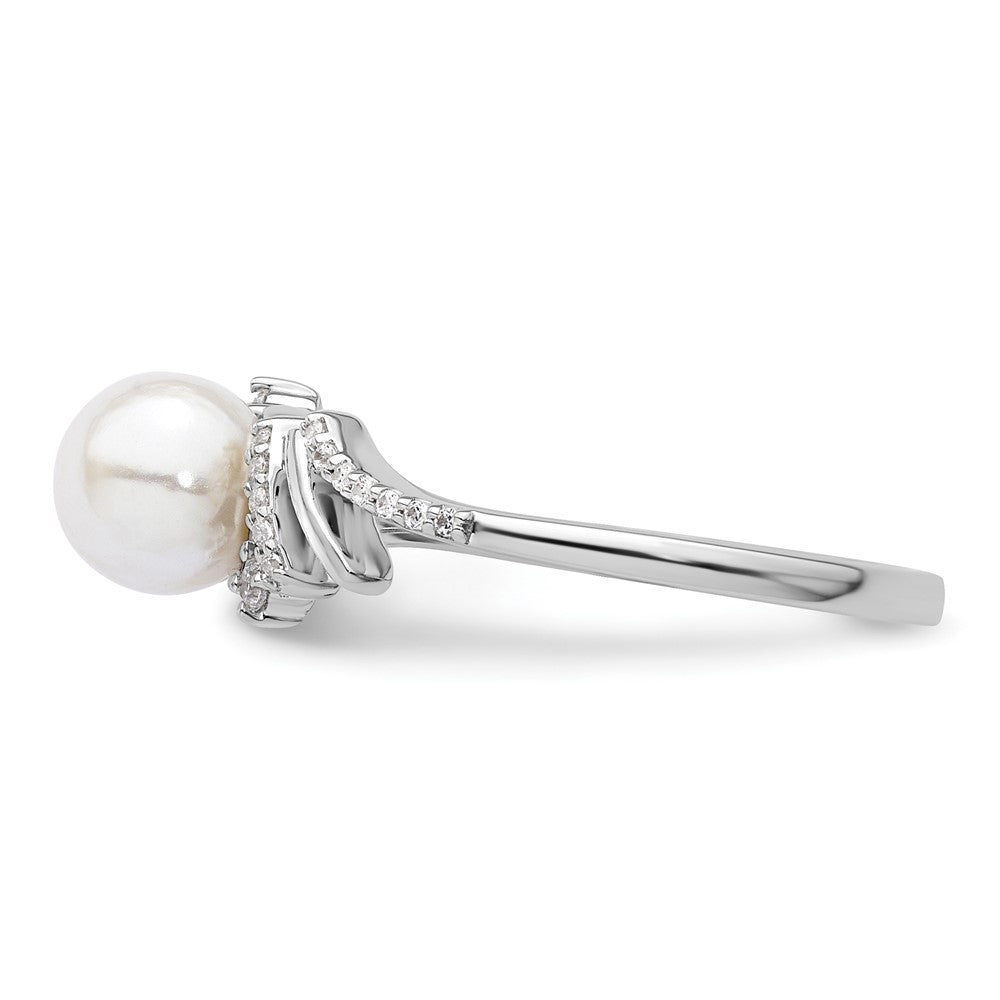14K White Gold Polished Diamond and Pearl Fashion Ring